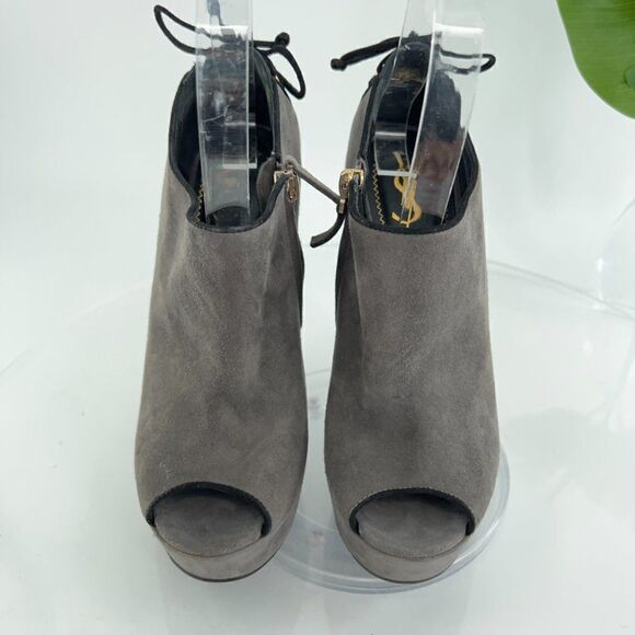 Saint Laurent Madge Suede Wedge Boots Women's Size 36 6 Gray Platform Lace Up - Picture 5 of 16